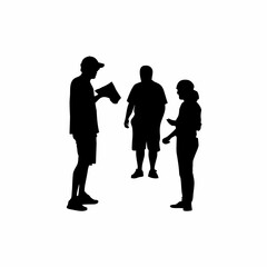 Silhouette of volunteers organizing a street awareness program isolated on white background