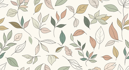 A delicate pattern of various pastel-colored leaves with dotted outlines is displayed.