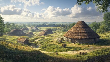 Ancient Village Landscape: A Serene Rural Scene