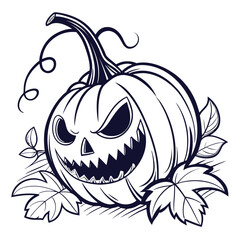 Spooky Halloween Jack O Lantern with Leaves Outline