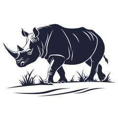 Obraz premium Stylized Silhouette Rhino Walking Through Grass rhinoceros