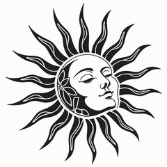 Stylized Sun Face with Flower Details human celestial