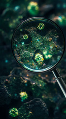 Magnified view of vibrant microorganisms showcasing intricate details in a dark and colorful environment
