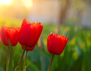 Obraz premium Red tulips in sunlight