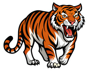 Fototapeta premium tiger with open mouth ,illustration outline isolated on white background