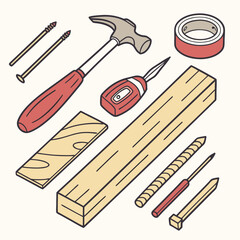 Woodworking Tools and Materials Flat Lay construction