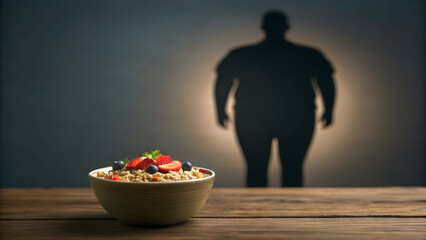 Concept of food diet, longevity, and fiber maxxing-conceptual image of an overweight silhouette