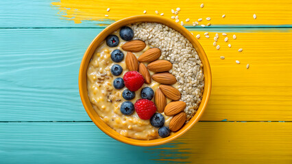 Concept of food diet, longevity, and fiber maxxing. flat lay of multiple flavors of overnight oats