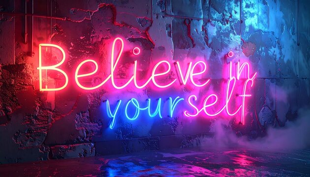Neon sign on a grunge wall, motivational message