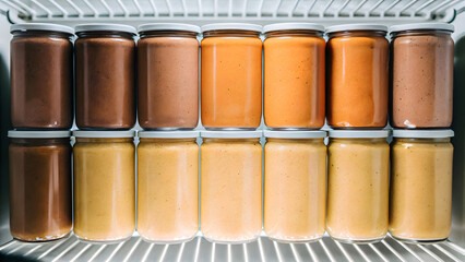 Concept of food diet, longevity, and fiber maxxing. meal prep concept with neatly labeled glass jars