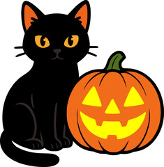 black cat with pumpkin for halloween themed project