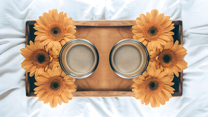 Concept of food diet, longevity, and fiber maxxing. romantic breakfast setting with two jars of overnight oats.