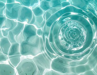 Overhead shot of clear, turquoise water with a spiraling effect and light reflections