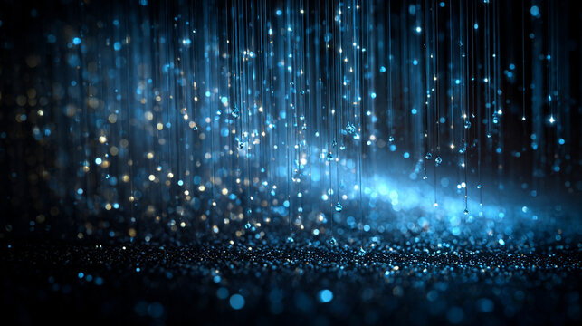 Abstract digital background with cascading blue particles falling vertically. Futuristic and minimal design symbolizing data flow, technology, energy, and motion. Perfect for modern visuals.
