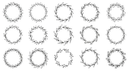 Set of Floral Wreaths with Botanical Elements for Decorative Design