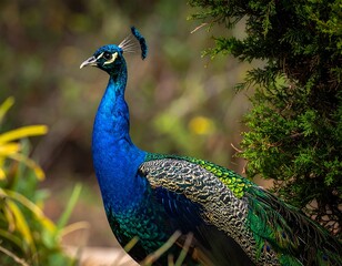 Obraz premium Peacock in vibrant colors, outdoor setting