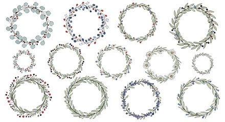 Floral Wreaths Set Delicate Botanical Circles for Creative Design