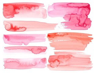 Watercolor brushstrokes in varying shades of red and pink on a white backdrop