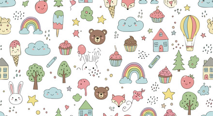 Childlike Delight Playful Pattern with Whimsical Icons