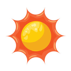 Bright vector illustration of a glowing yellow sun with bold orange rays, designed in a playful cartoon style, symbolizing warmth, energy, and summer vibes.