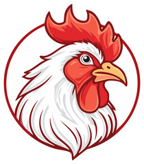 Bold Rooster Head Illustration in Red and White, Poultry Graphic Design Icon, Farming Element