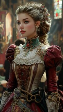 An image of a woman in a red dress