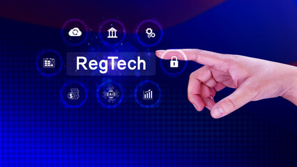 Regtech, Regulatory technology concept, management of regulatory processes with financial industry through technology, Regulatory monitoring, reporting and compliance, Machine learning tech.