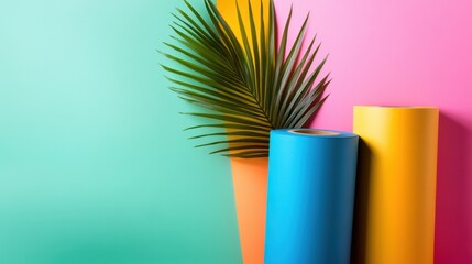 Minimalistic paper roll background in trendy pastel hues with artistic composition