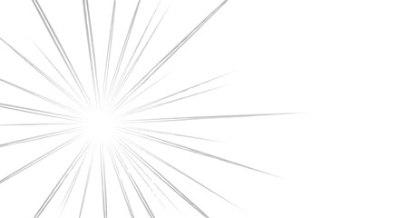 Fototapeta premium Dynamic white and grey radial speed lines with bright central burst effect on clean background, ideal for comic book style, motion graphics, or energetic design elements.