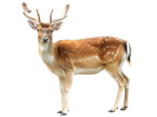 Spotted deer standing gracefully with antlers isolated on transparent background PNG