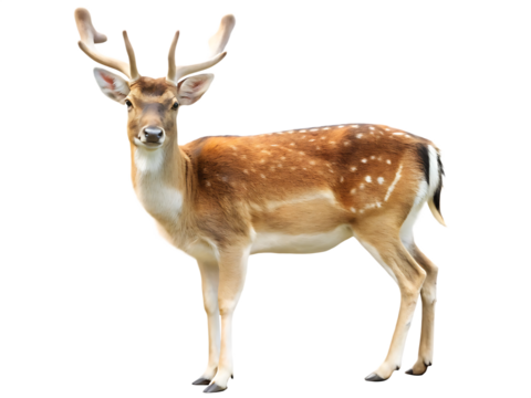 Spotted deer standing gracefully with antlers isolated on transparent background PNG
