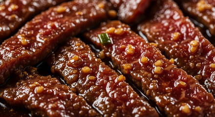 Obraz premium Close Up of Bulgogi Beef Marinated in Sauce