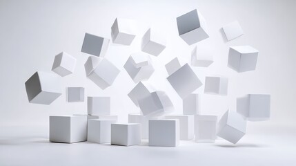 Obraz premium Abstract White Cubes Floating in Space - Modern Minimalist Design.