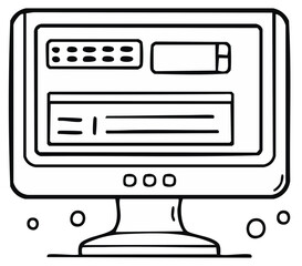 Fototapeta premium Simple hand-drawn computer monitor with data displays and control buttons