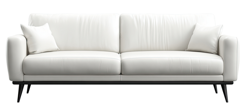 White modern sofa with sleek lines and padded cushions