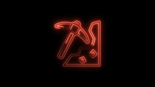 Glowing neon mining icon animation on black background for crypto or financial services