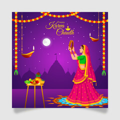 Vector illustration of Happy Karwa Chauth social media template