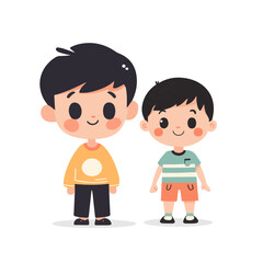 Two little boys standing together. Cartoon characters vector isolated on white background.