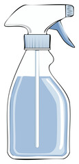Handheld spray bottle with blue liquid and a white trigger sprayer and nozzle