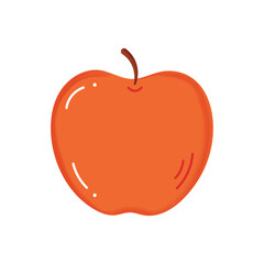 Red apple with watercolour texture  on transparent background. Autumn fruits. Tasty food. Garden icon. Fall element. Clip art. Cute autumn doodle. Design  for autumn decorations.  Vector illustration.