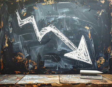 Chalk drawing of a declining graph on a weathered chalkboard - Powered by Adobe