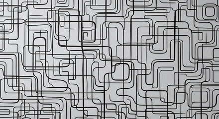 Abstract Maze Intricate Black Lines on White Background Creates Depth.