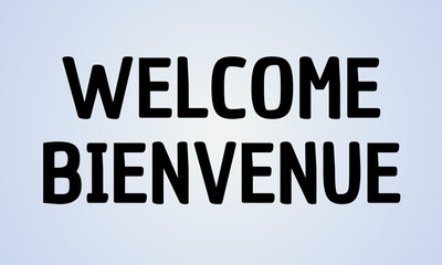 Bannière élégante avec le mot Welcome en anglais et Bienvenue en français, en typographie moderne sur un fond attrayant. Idéale pour l’accueil, la décoration, les affiches et la publicité.