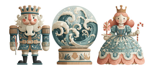 Naklejka premium Colorful and Creative Wooden Character Illustrations with Winter Theme