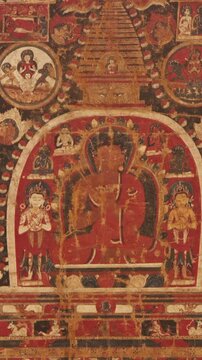 Tathagata Vairochana - One Of Five Dhyani Buddhas. Laksha-chaitya Pata Is Symbolic Offering Of One Hundred Thousand Chaityas -stupas- To God. Ritual Observed By Buddhist Devotees Which Involves