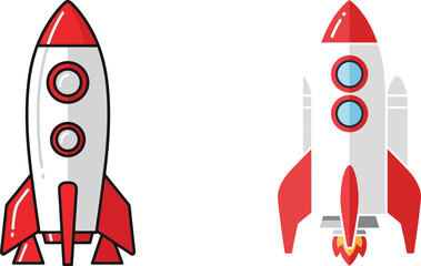 Red and White Rocket Ships Modern Vector Illustration for Projects or Designs