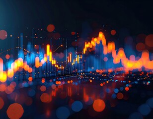 Abstract depiction of financial data, visualized with glowing blue and orange lights