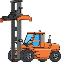 Orange industrial forklift truck heavy equipment, a cartoon vector illustration isolated on white