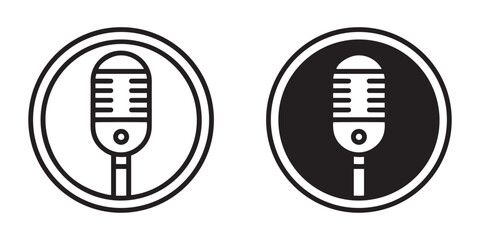Retro microphone icons. in circle isolated on white background for podcasting.