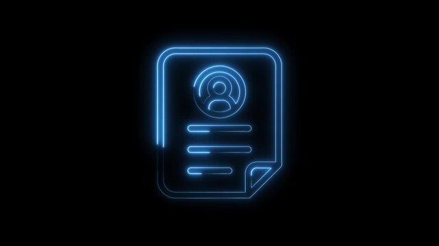 Glowing neon resume curriculum vitae profile information on black background